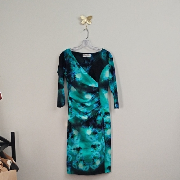 Chiara Boni La Petite Robe Vibrant Teal and Black Floral Long Sleeve Dress Artsy - Picture 2 of 16